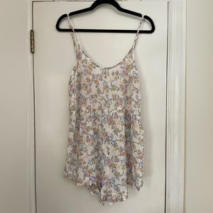 Free People Babydoll Romper XSMALL Floral Ruffle Scoop Open Back Lightweight